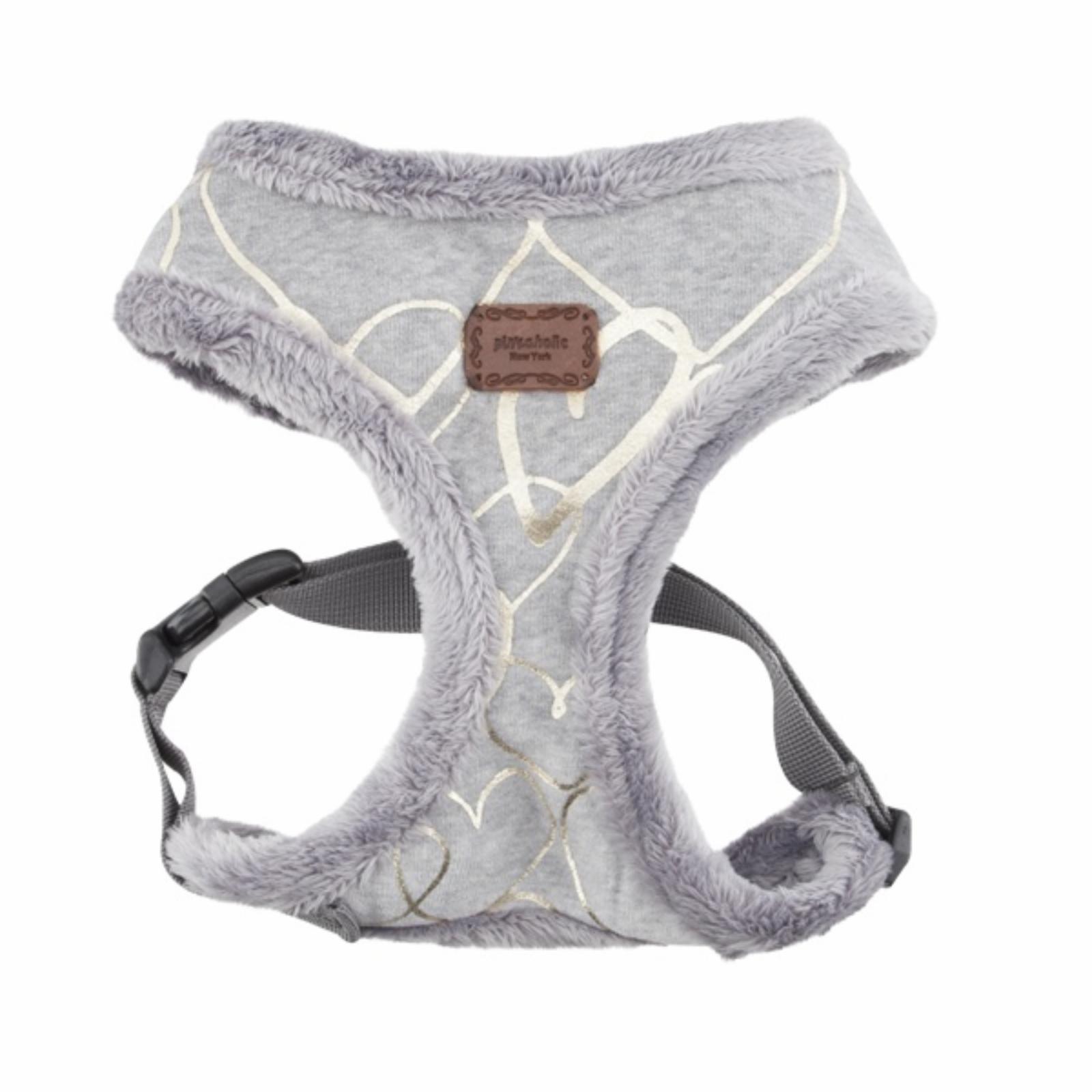 Ошейники, шлейки Pinkaholic Регулируемая шлейка с отделкой из искусственного меха и узором сердца, серый (L)